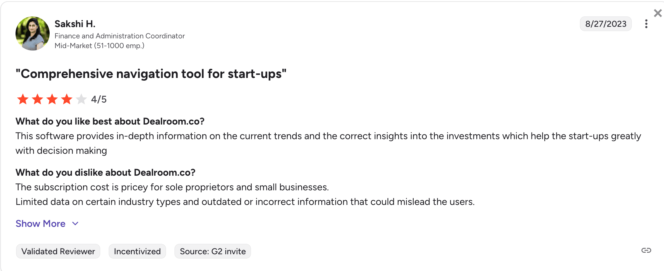 Dealroom.co Customer review