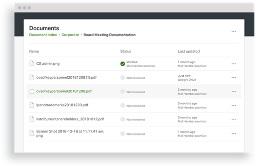 Ansarada virtual data room documents UI