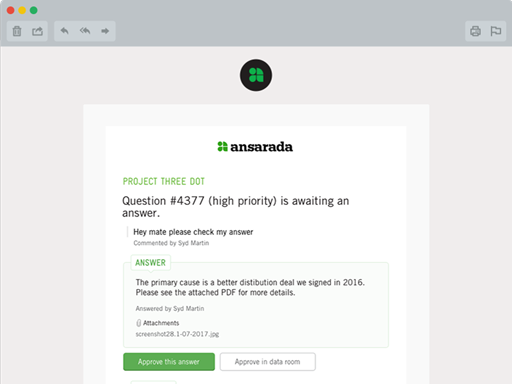 Ansarada email with visibility into Q&A and reporting