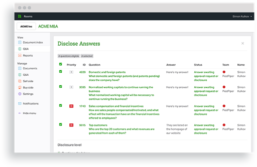 Ansarada Q&A workflow UI